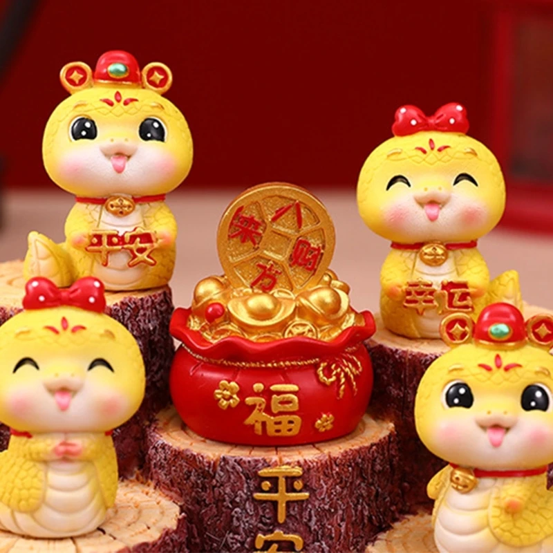 2025 Snake New Years Figurines Statue Handcraft Resins Snake Decoration Fun Desk Ornament Mini New Years Decoration