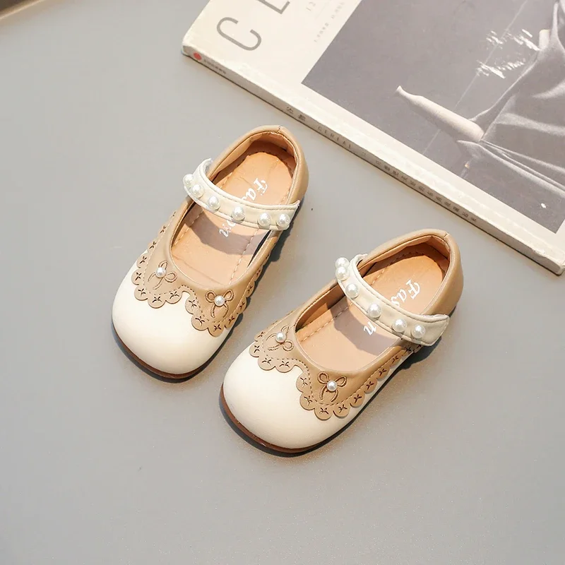 

Children's Leather Shoes Spring Autumn Lolita Style Princess Shoes for Girls Fashion Pearl Ruffled Edge Kid Cute Mary Jane Shoes