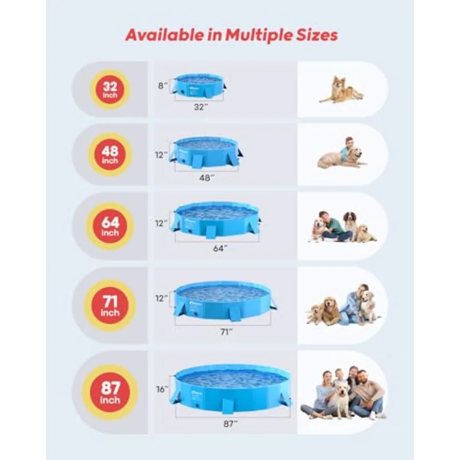 Foldable Dog Kiddie Pool for Outdoor Use Hard Plastic Shell Blue Stable Side Support Portable Collapsible Design 71 in view 5