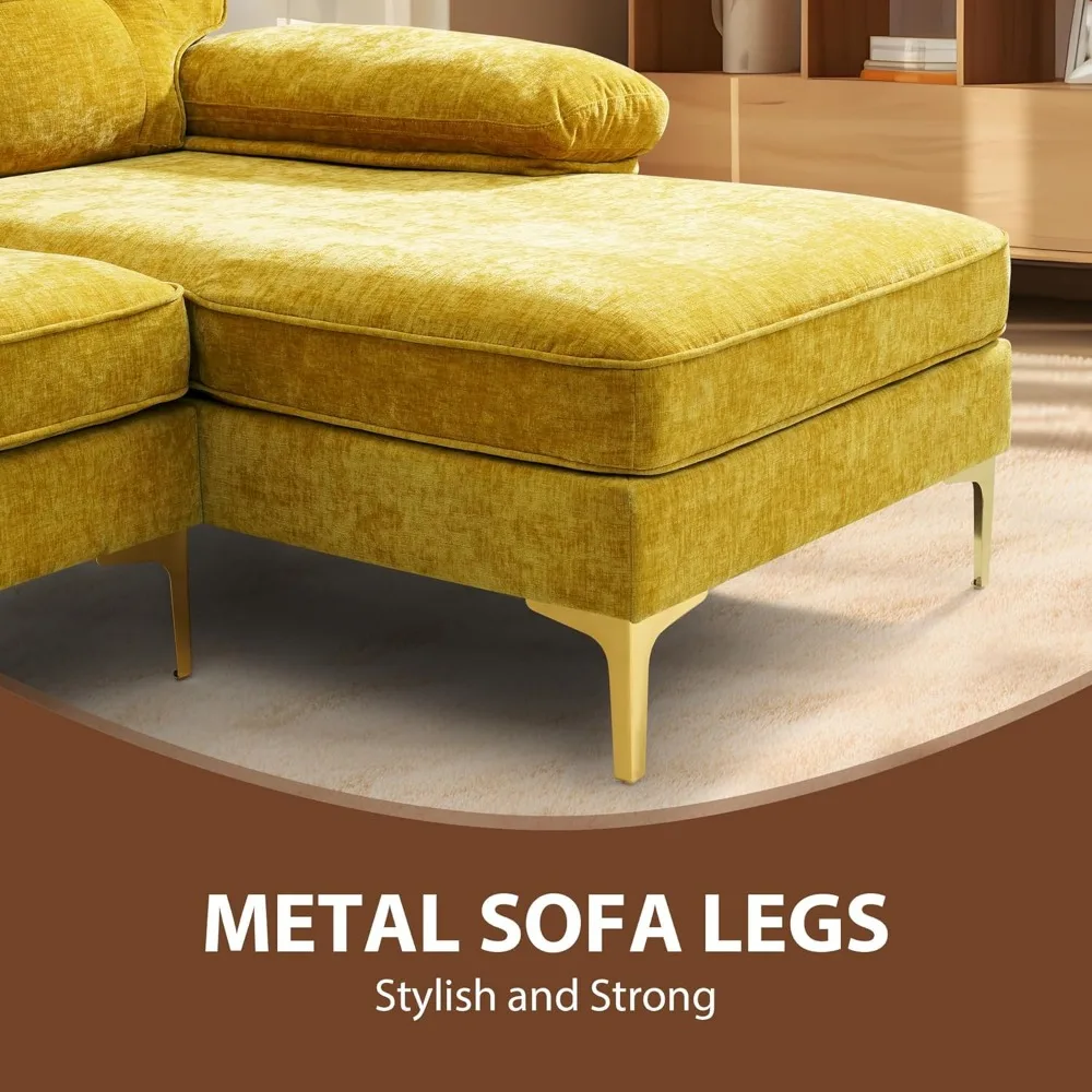 أرائك مقطعية على شكل حرف L من الشنيل مقاس 82 بوصة لغرفة المعيشة، أريكة وحدات مريحة بثلاثة مقاعد مع كرسي للمساحات الصغيرة، منتصف القرن Mo #5