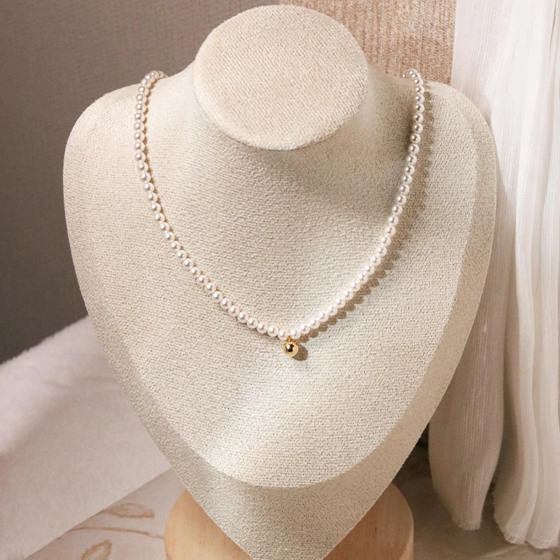 

necklace An copper-plated high-quality freshwater pearl necklace S925 sterling silver, small golden ball clavicle chain