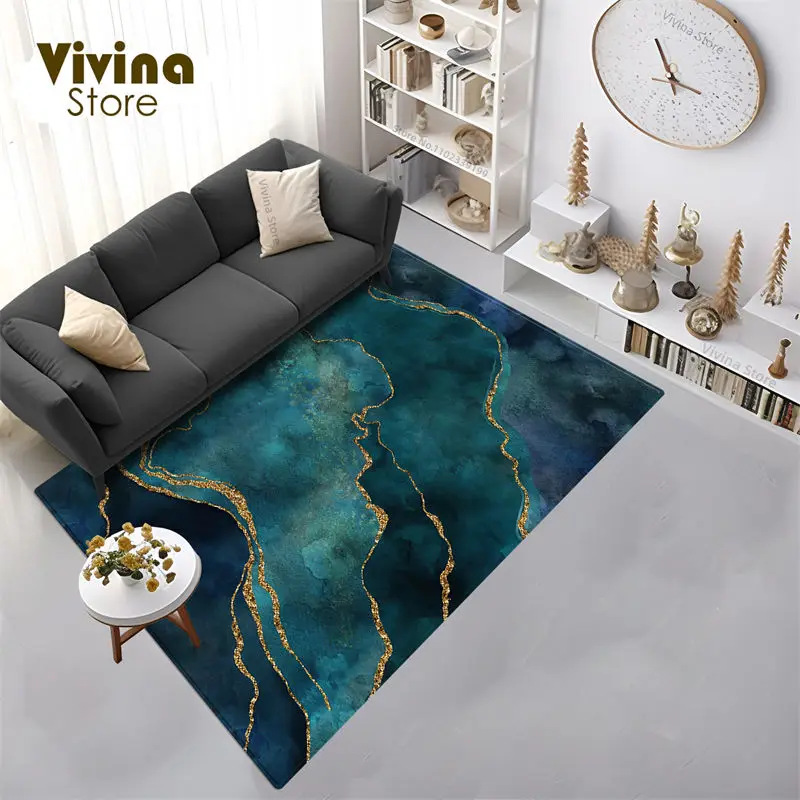 Watercolor Print Living Room Carpet With Strip Christmas Decoration Coffee Table Rug Blue Green Red Gray Coffee Floor Mat