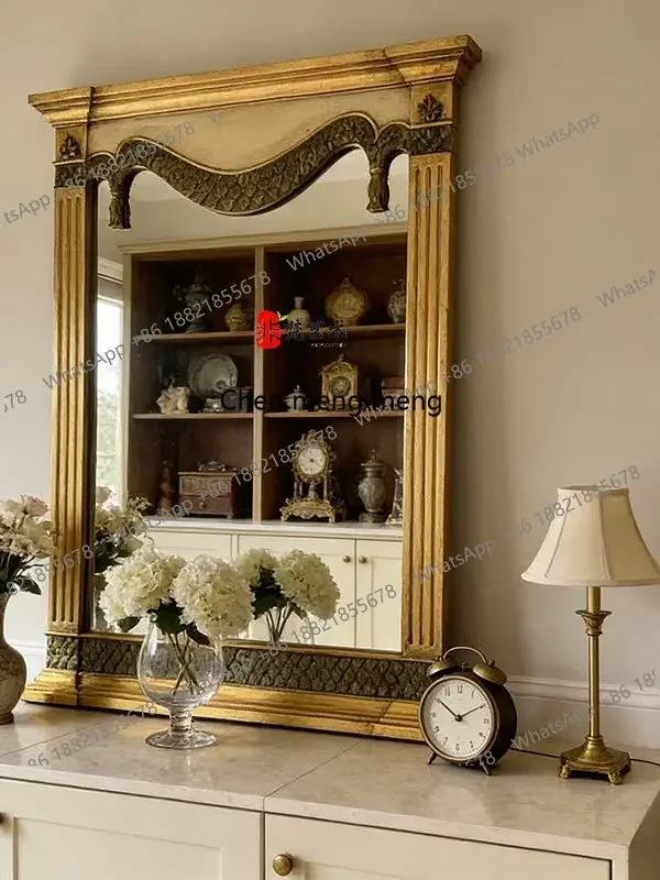 a50 American retro bathroom mirror wall hanging European style living room carved entryway fireplace decorative mirror