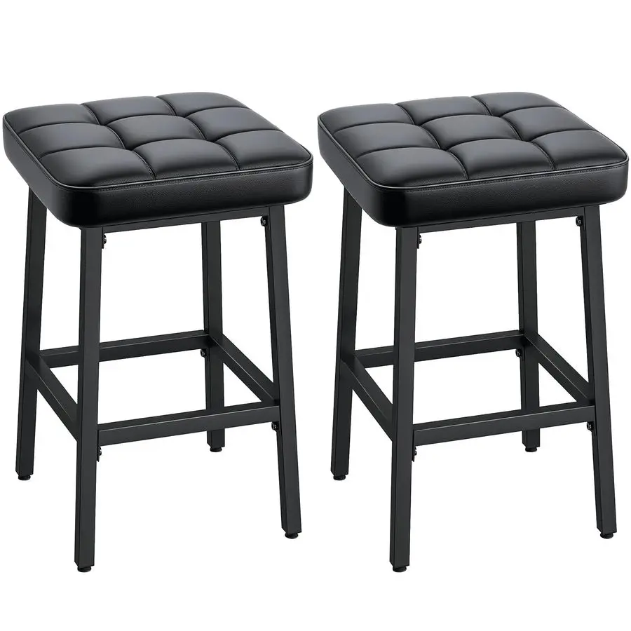 

Modern Counter Height Bar Stools Set of 2, 24 PU Leather Upholstered Counter Stools with Metal Frame, Backless Square BarStools