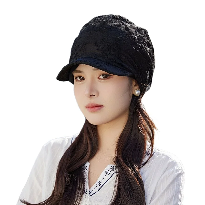 Lace Breathable Short Brim Small Floral Bonnets for Women Fashion Crochet Women Baseball Cap Autumn Winter Foldable Earflap Hats