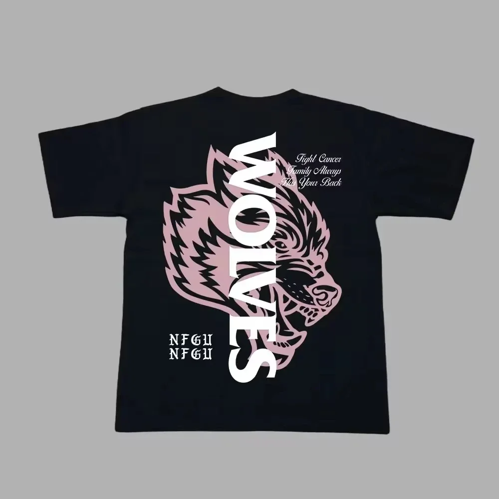 DARC WOLVES SHE Pink Big Wolves Oversized Cotton Shirts Loose Training Couple Tees Tops Mens T-Shirt Summer Running Darcsport