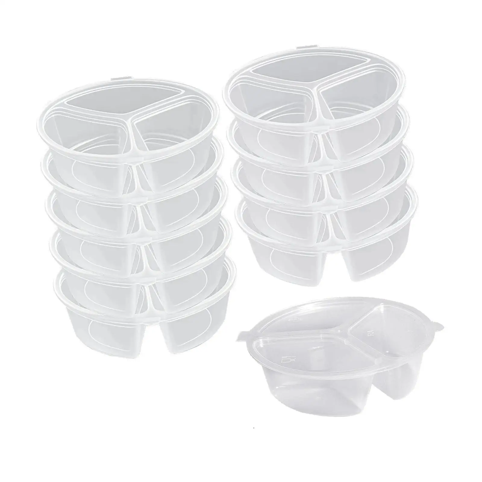 Snack Box Container Set of 10 Plastic with Lid 3 Compartment Small Sauce Cups Portable for Work Lunch Box