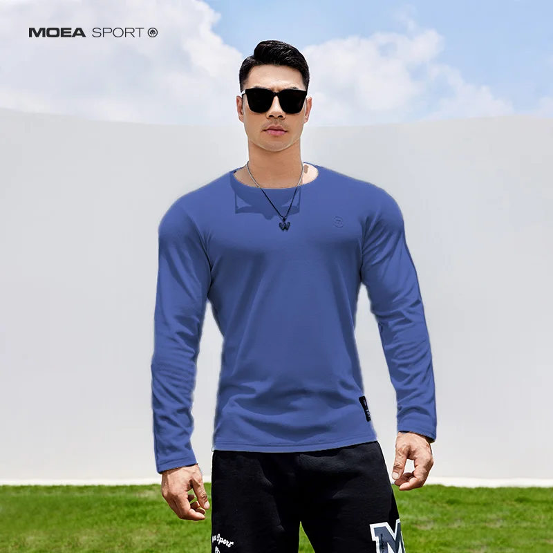 Men's Long-sleeved Double-sided Velvet T-shirt Solid Color Fitness Bottoming Shirt Spring Autumn Sports Leisure Clothing