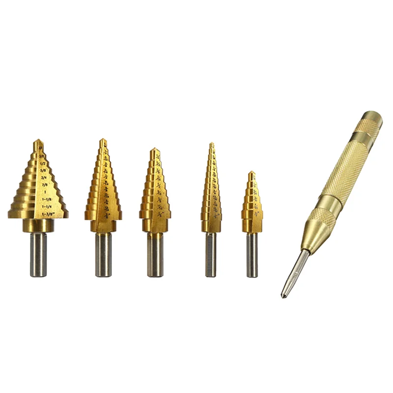 

6Pcs 1/4 3/8 Inch HSS Straight Groove Step Drill Bit Titanium Coated Wood Metal Hole Cutter Core Drilling Tools Set