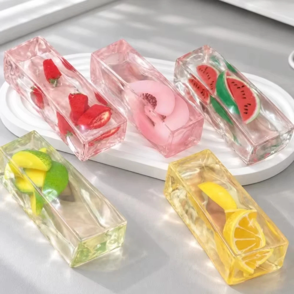 Kawaii Transparent Fruit Ice Cube Squishy Toy ADHD Sensory Stress Relief Toy Adults Party Birthday Surprise Desk Decor Gifts