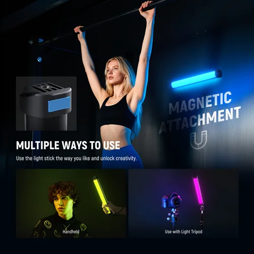 Imagen 2 del producto NEEWER Basics Varita de luz RGB magnética de 12"", 2700K/4000K/6500K CRI95 8W LED Barra de luz de tubo de mano regulable 2000mAh