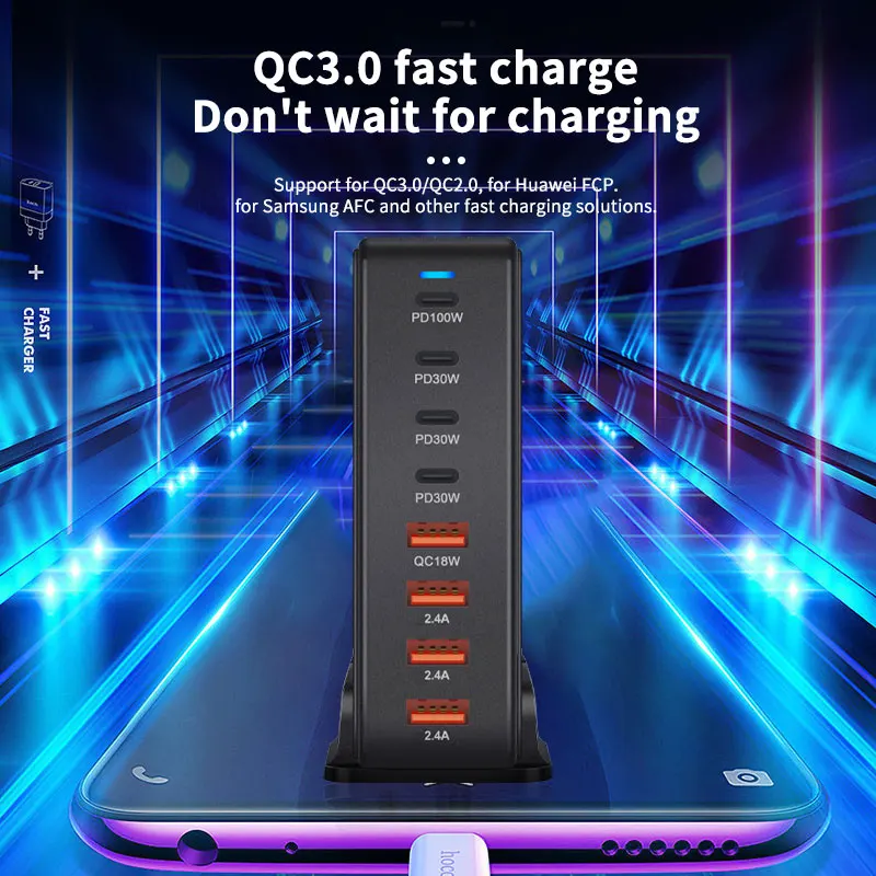 Xiaomi 240W Desktop GaN Charger 8-port USB Type C PD Charger Fast Charge 3.0 USB Type C Fast Charger Mobile USB Charger