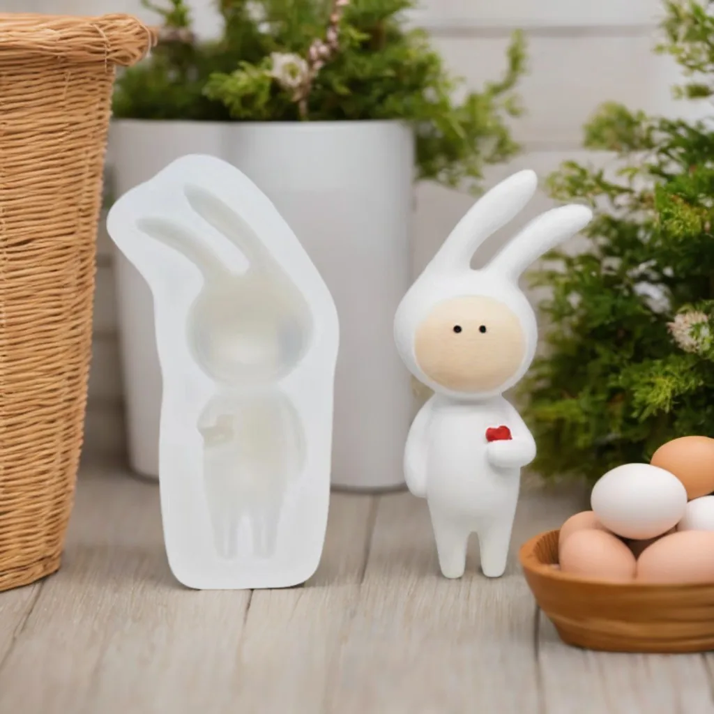 عيد الفصح الكرتون أرنب شمعة قالب من السيليكون DIY لطيف تصميم أرنب قطارة قالب الجص #5