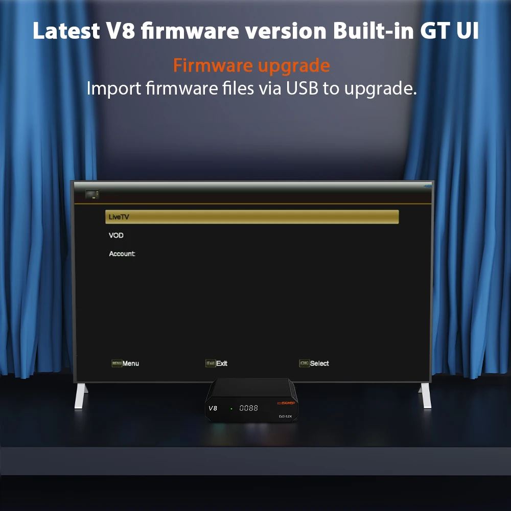 ECAMD V8 DVB-S/S2/S2X спутниковый ресивер, мультипотоковый HEVC main 10 profile, Поддержка встроенного 2,4G WIFI BISS auto roll,ecam v8