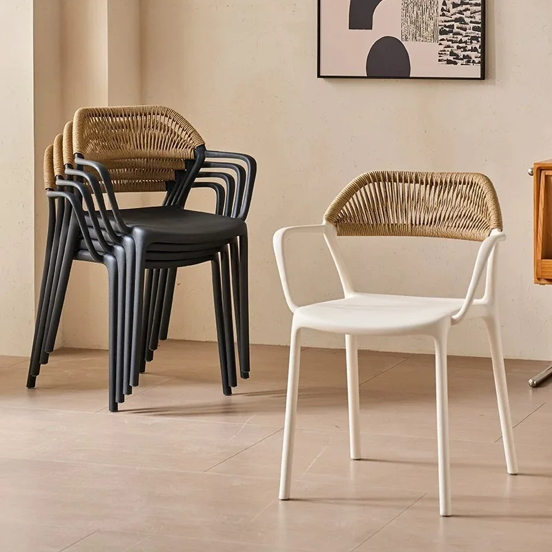 Outdoor Patio Rope Dining Chair Sun Resistant Balcony Leisure Seat Weatherproof Courtyard Braided Cord Armchair Hotel Terrace