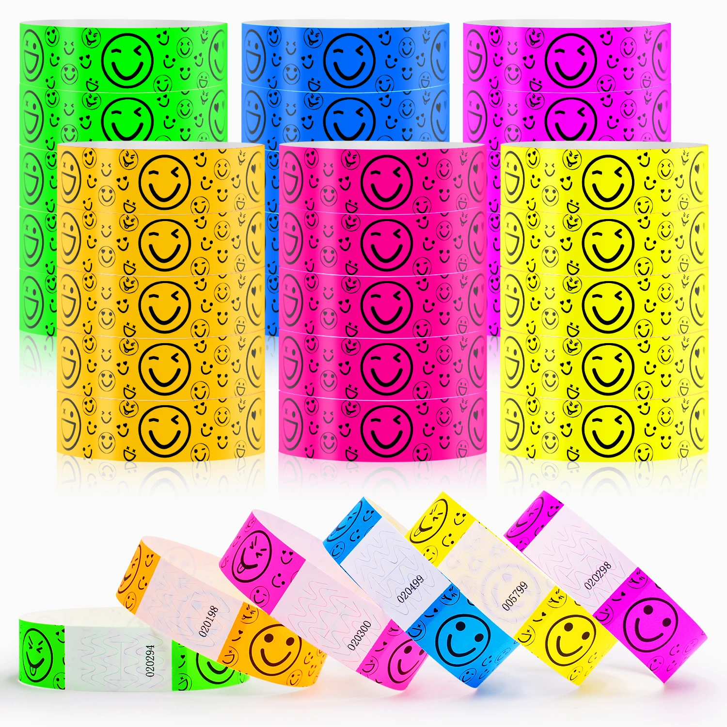 600PCS Smile Synthetic Paper fluorescence Wristbands Arm Bands Disposable Wristbands Guest Entry Sign Identification Bracelets