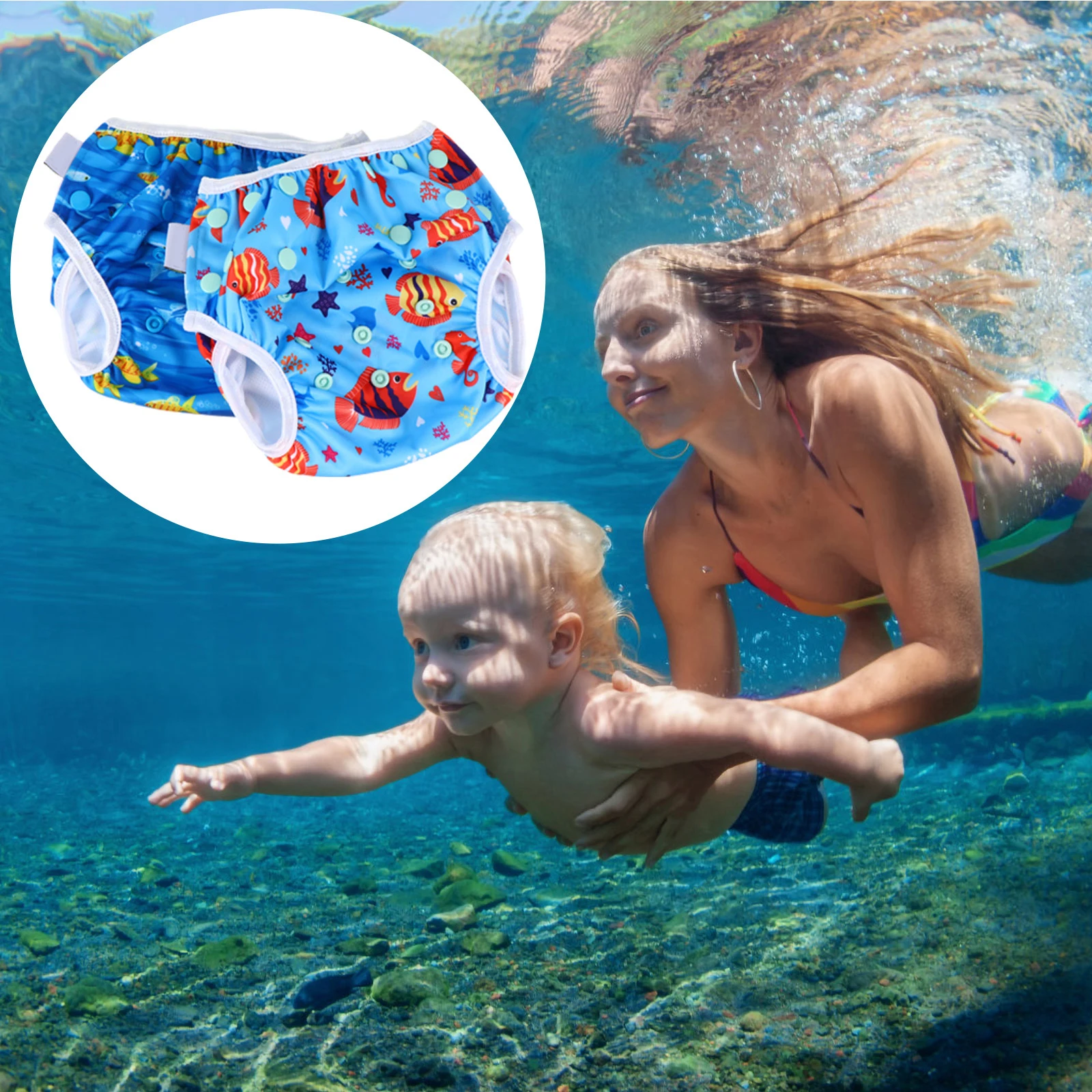 

2pcs Baby Swimming Pants Leakproof Adjustable Trunks Reusable Infant Swim Underwear Cartoon Print Comfortable for Swimming