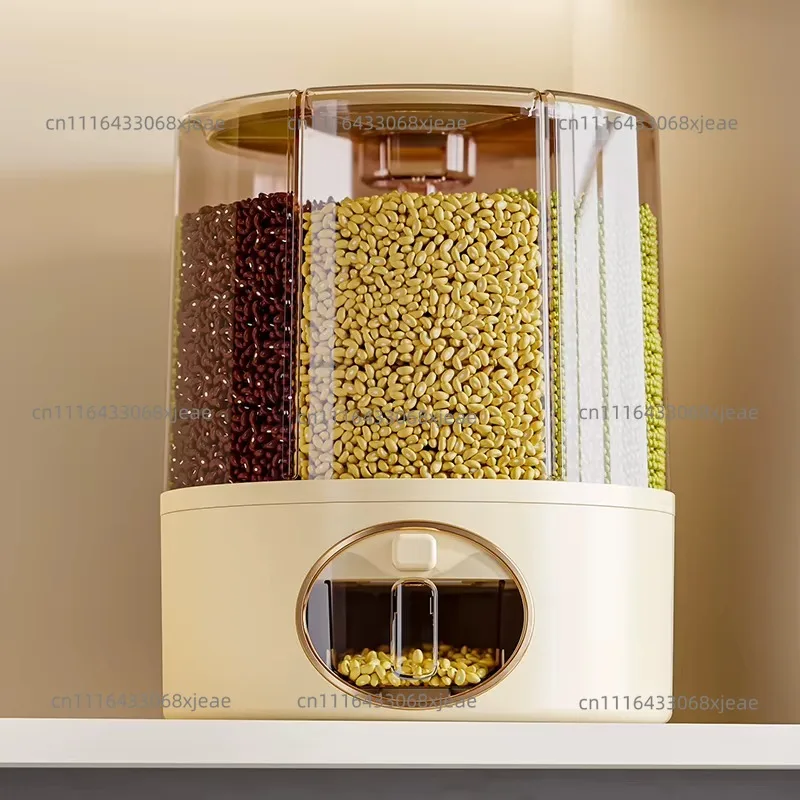 Rotating Grain Storage Container, Kitchen 6-compartment Grain Distributor, Insect-proof Pressure Grain Distributor