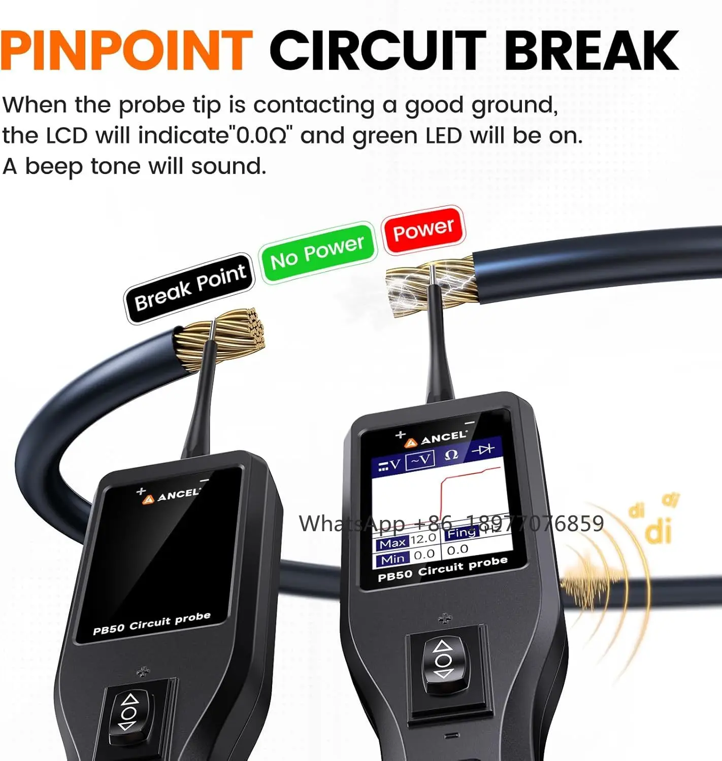 PB50 12 فولت/24 فولت دائرة الطاقة التحقيق تستر السيارات الكهربائية أداة تشخيصية 13FT كابل التيار المتناوب تيار مستمر الجهد قصيرة مكتشف ديود #6