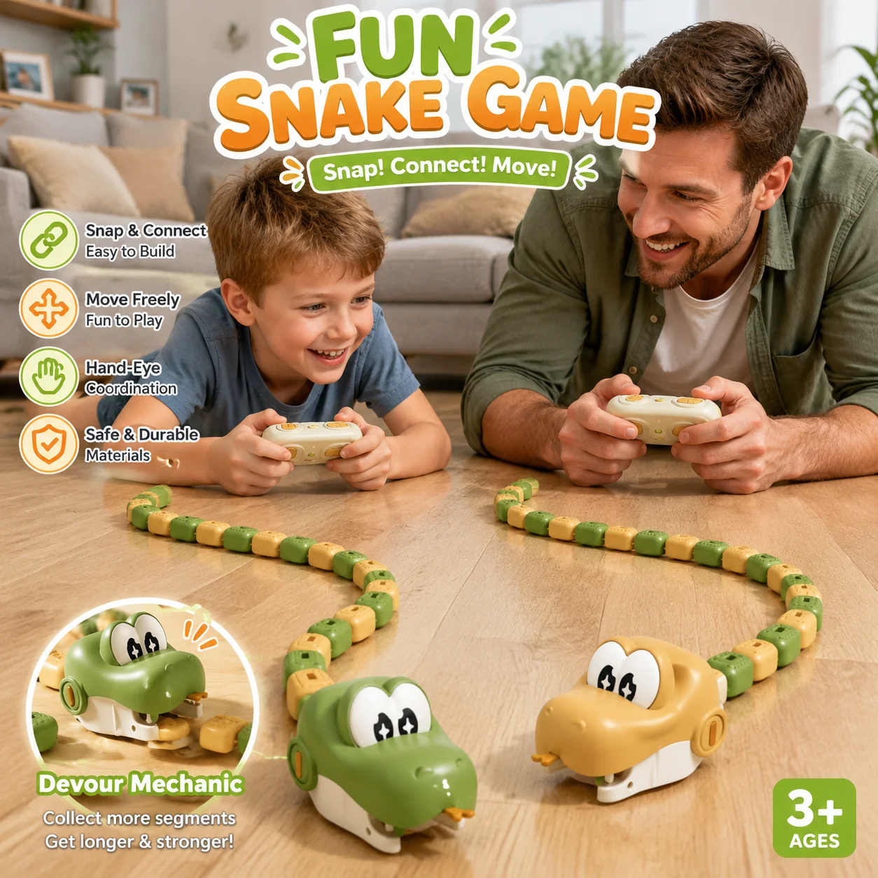 Magnetic Greedy Snake Remote Control Car Toy 2 Players Battle RC Game Tabletop Building Blocks Puzzle Toy for Boys Kids Interact
