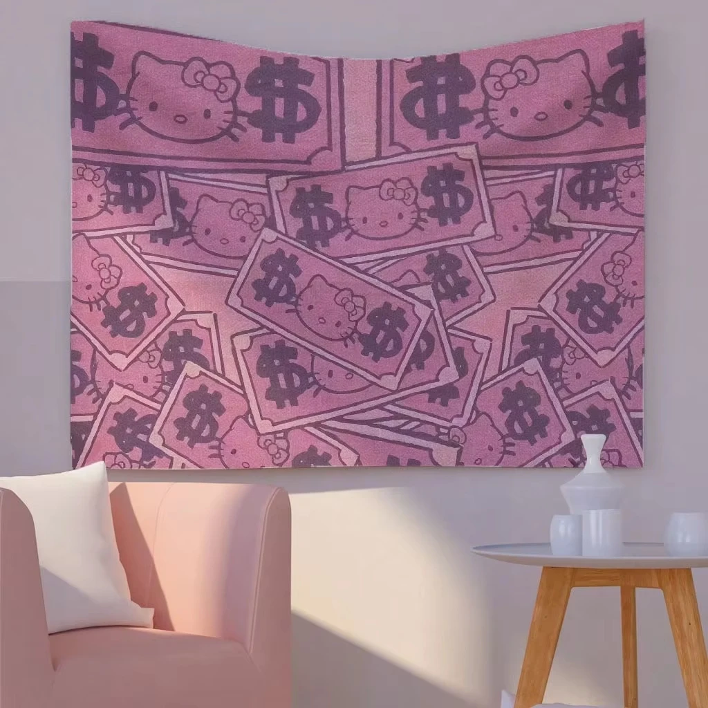 

MINISO Sanrio Hello Kitty tapestry pink modern decoration dormitory bedroom living room cute bohemian style room