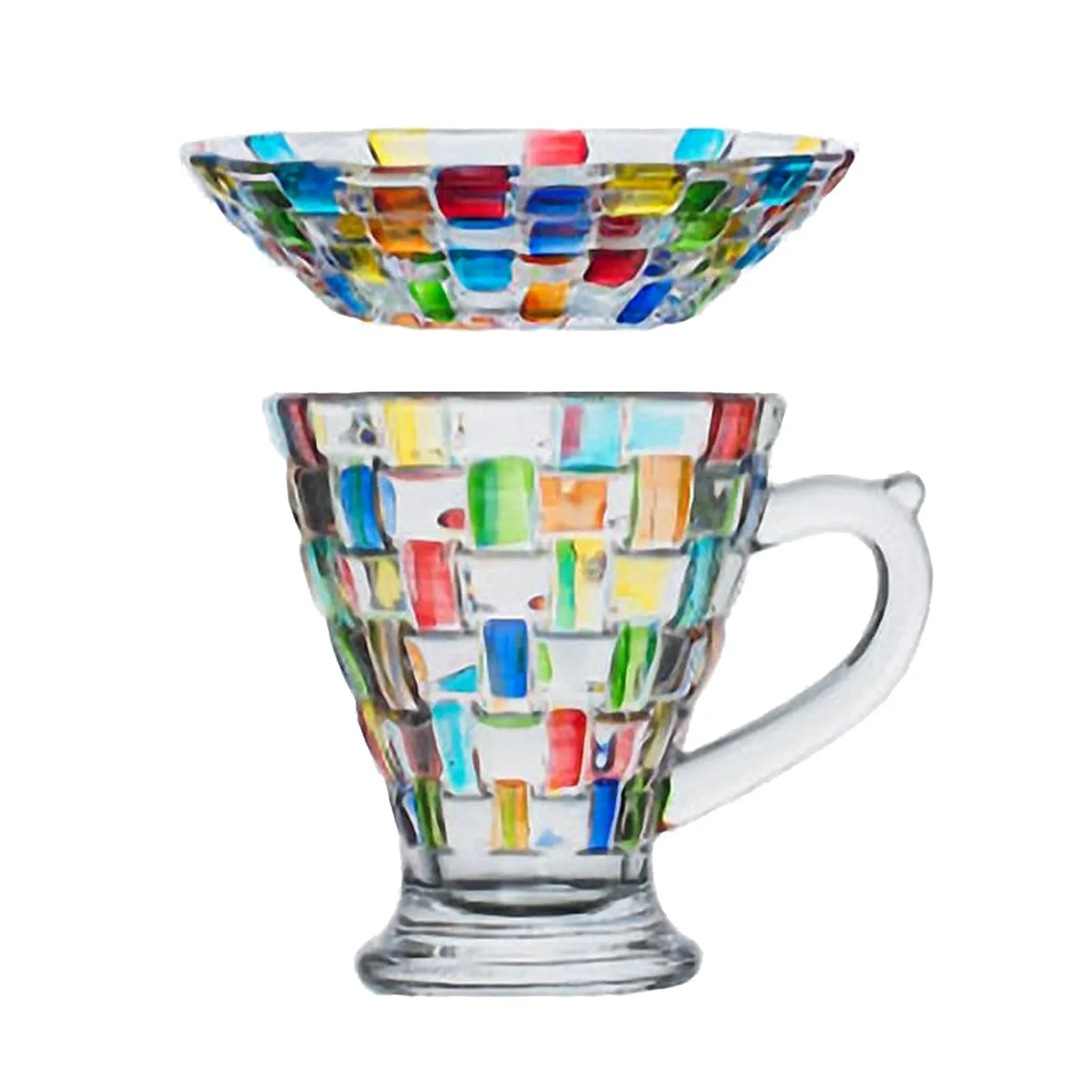 115Ml Hand Painted European Style Coffee Mug Colored Glass Vintage Design Painted Glass Cup for Hot Cold Beverages