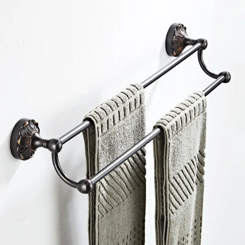 New Black Bronze Brass Double Bar Towel Rack Bathroom Hardware Towel Bars Factory Wholesale