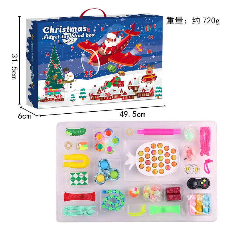 Auf Lager 24-25Pcs Weihnachten Advent Kalender 24 Tage Zappeln Spielzeug Glück Geheimnis Blind Box Weihnachten Geschenke Neuheit überraschung Für Kinder