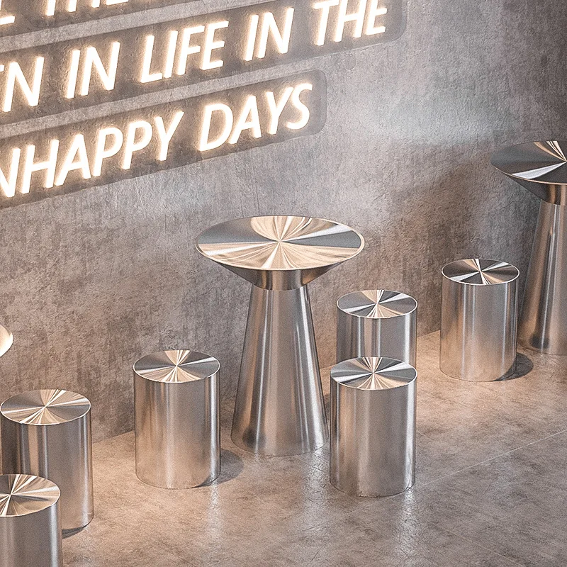 Klein blue milk  shop table and chair combination, stainless steel round table snack catering coffee shop folding chair