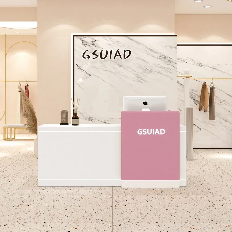 Information Pink Reception Desk Beauty Salon Modern Simple Reception Desk Cashier Counter Cafe Mueble Para Negocio Furniture