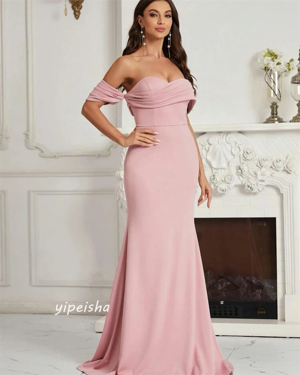 Prom Dress Jersey Draped Pleat Valentine's Day Mermaid Off-the-shoulder Bespoke Occasion Gown Long Dresses Evening Saudi Arabia