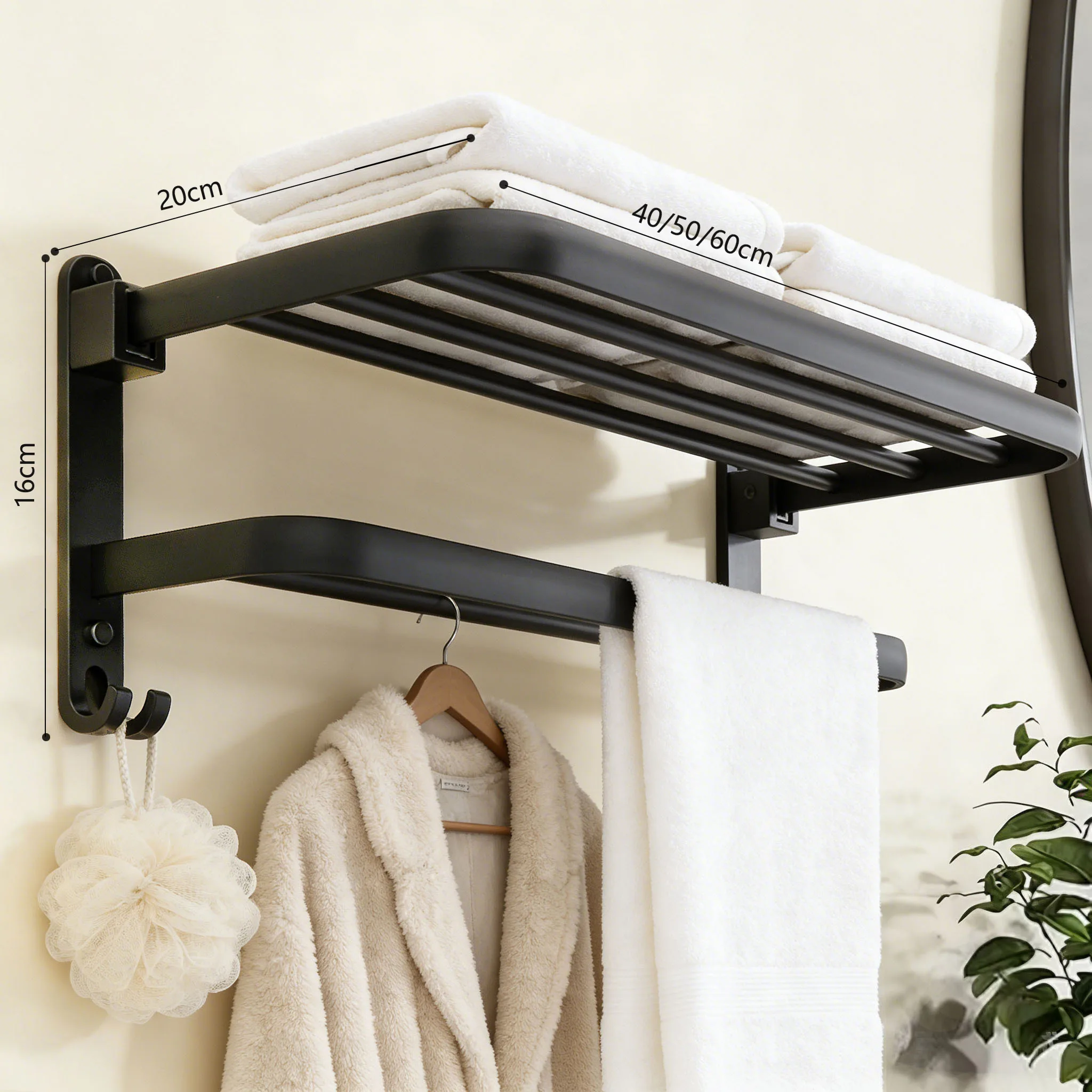 Oem Hotel Bathroom Towel Rack Aluminium Wall Mounted Folding Space Saving Design With Hook Storage Gun Grey Eco-Friendly Kitchen