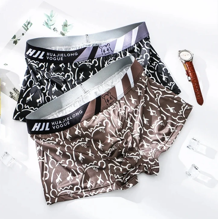 1/3PCS Men's Boxers Fashion Bear Printed Panties Mid Waist Slimming Breathable Ice Silk Thin U Convex Pouch Underwear JLC6260