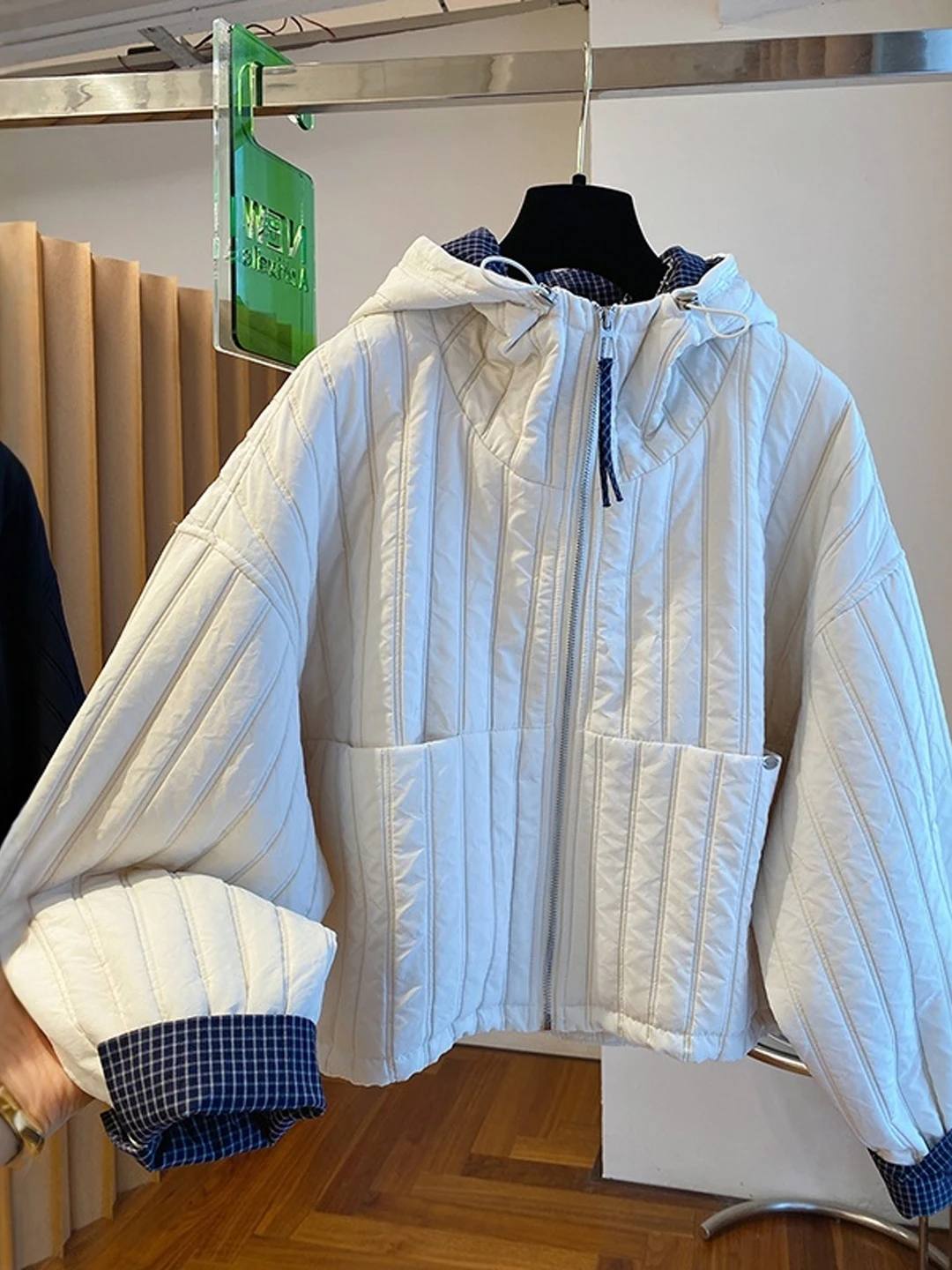 

Thiened Cotton Jaet Women's Winter Coat Medium Length Hooded Sewing Sandwich Cotton Outerwear Simple Sli Ladies' Clothes