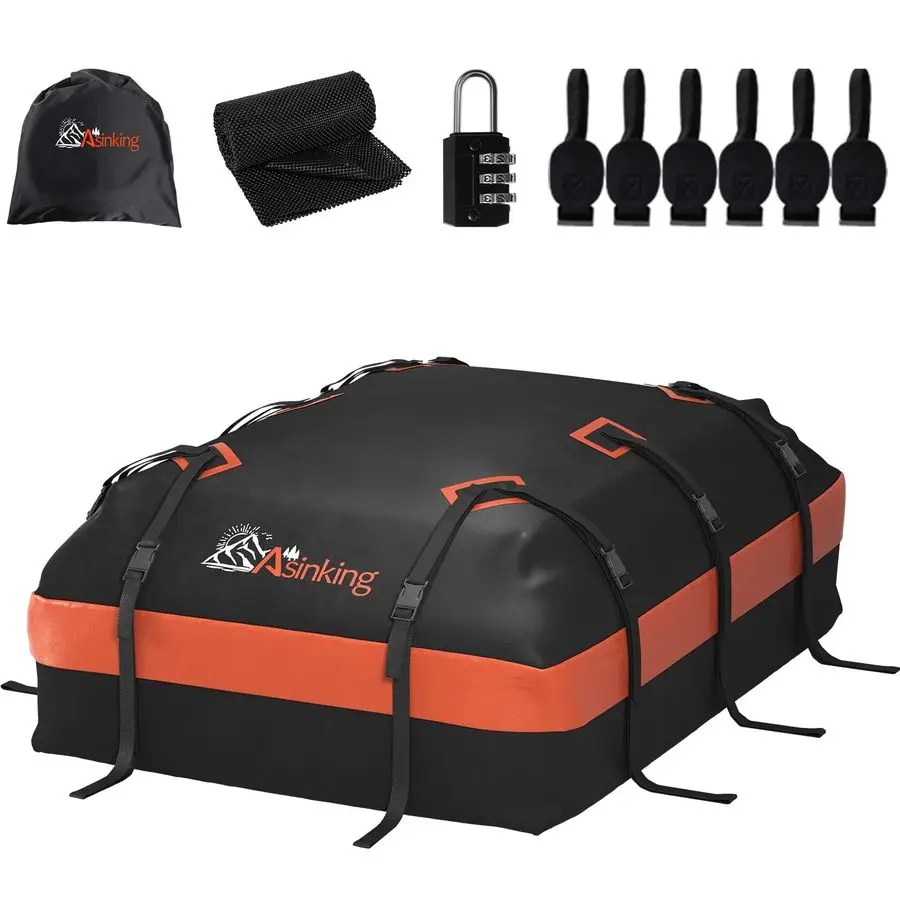 

Car Roof Bag Rooftop top Cargo Carrier Bag 21 Cubic feet Waterproof for All Cars with Without Rack, Includes AntiSlip Mat, 10 R