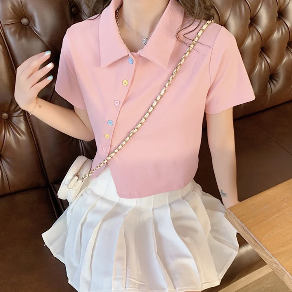 

Casual Wear Summer Style Cropped Top High Waist Shirt Microelasticity Fabric Regular Clothing Length Solid Color Pattern