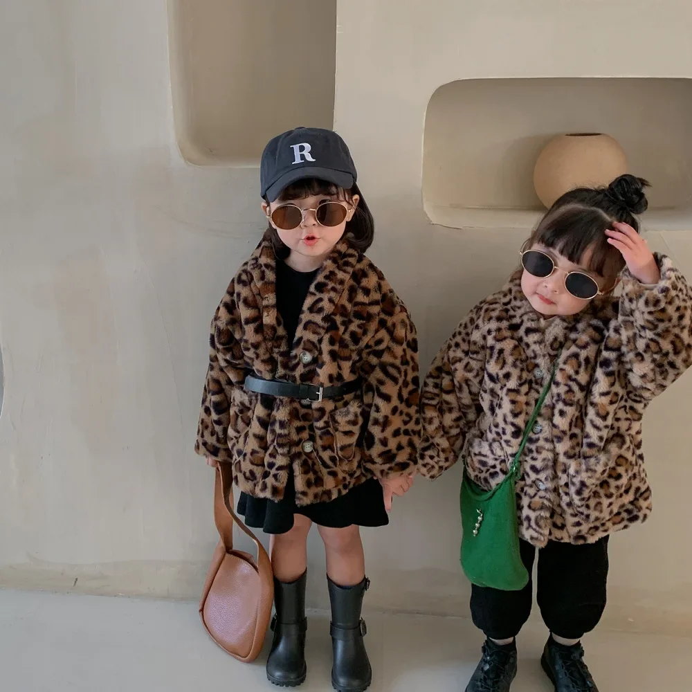 Children Jacket 2024 Autumn and Winter Girls Warm Thicken Coat Korean Children Leopard Print Coat Children Clothing