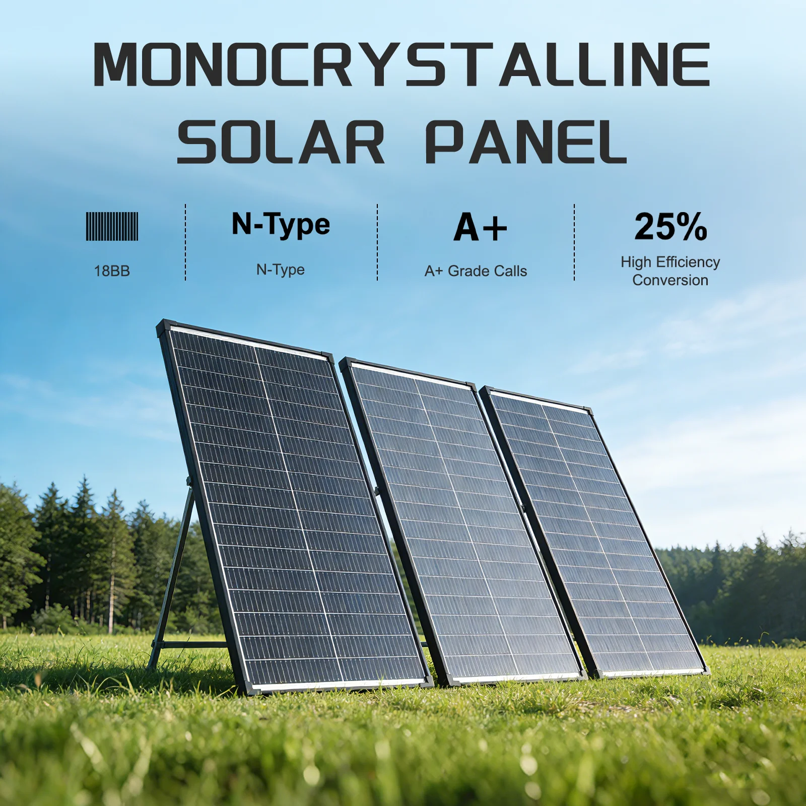 AeternaSol 25% High Efficiency Transparent Dual‑Sided N‑Type 18BB 100W Solar Panel IP68 Waterproof for RV Farm Home Off‑Grid Camping Outdoor Power Charging