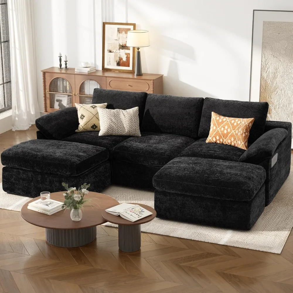 Cloud Couch Modular Sectional Sofa for Living Room, U-Shape Boneless Couch with Deep Seat, Modern 5-Seater, Customized