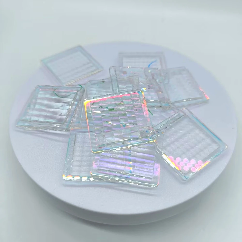 33x33mm Defects Square Iridescent Wavy Glass Mosaic Tiles Transparent Optical Glass Handcrafted Art DIY Accessories