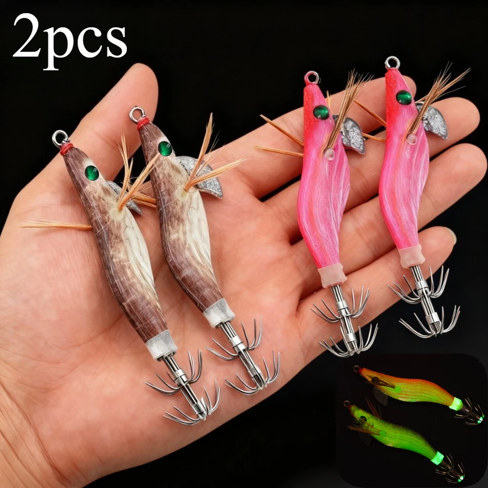 2 stücke Tintenfisch Garnelen Angeln Locken Salzwasser Tintenfisch Garnelen Garnelen Köder Köder Meer Angeln Tintenfisch Jigs Octopus Angeln Zubehör