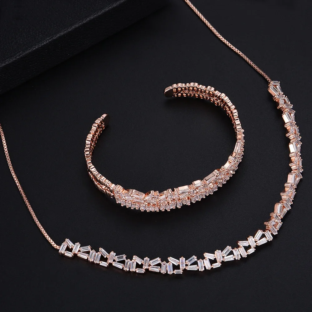 

Trendy Women Girls Geometry Hollow Bracelet Bangle Necklace Sets Dress Jewelry Sets