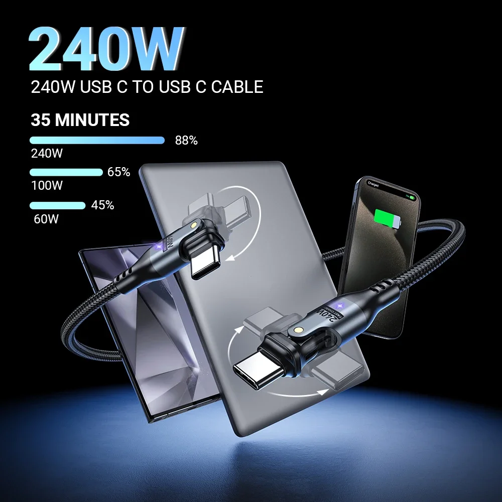 AUFU USB-C zu Typ-C Handy-Datenkabel 240W 5A Schnellladekabel für Samsung OPPO MacBook Laptop 180-Grad-Typ-C-Kabel 3M – Detail 1