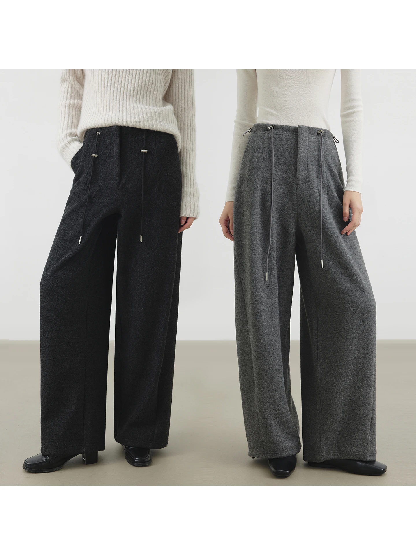 

Annata ey Dstring Woolen Wide Leg Pants Women's Winter Knitted Pants Woolen Pants Knife Pants Rice Noodle Pants Lon...
