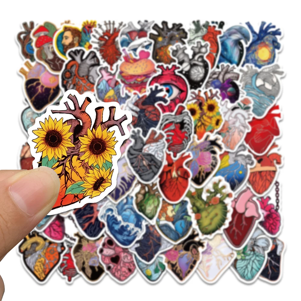 50Pcs Beneath the Waves Anatomical Heart Stickers for Water Bottle Laptop Phone Scrapbooking Gift for Teens Kids Nurse Decals