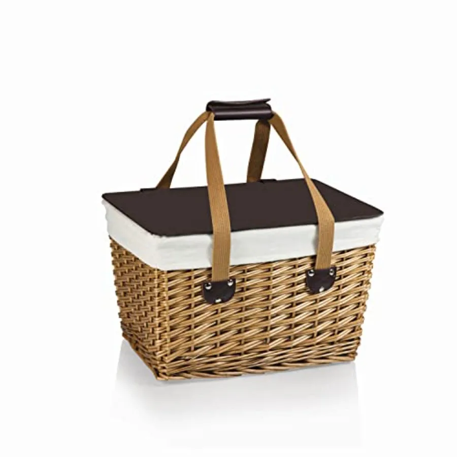 

Canasta Wicker Picnic Basket, Classic Small Wicker Basket for 2 with Handwoven Willow Design, Removable and Customizable Lid Ta