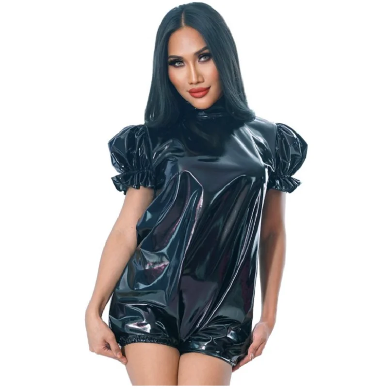 

Hot selling black sissy soft PVC jumpsuit cosplay costume customization