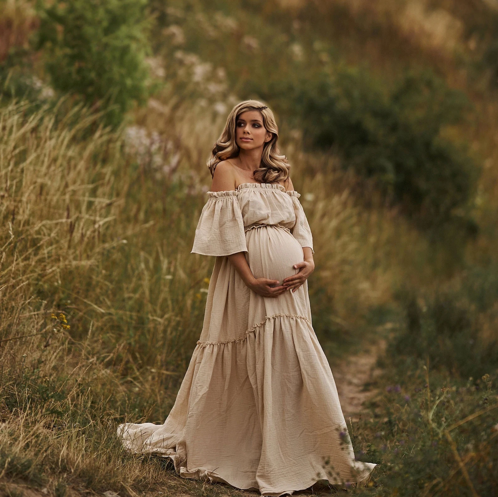 Cotton Boho Dress For Photography Comfortable Vintage Maternity Outfit Clothing Short Sleeve Dress For Pregnancy Photo Shoot