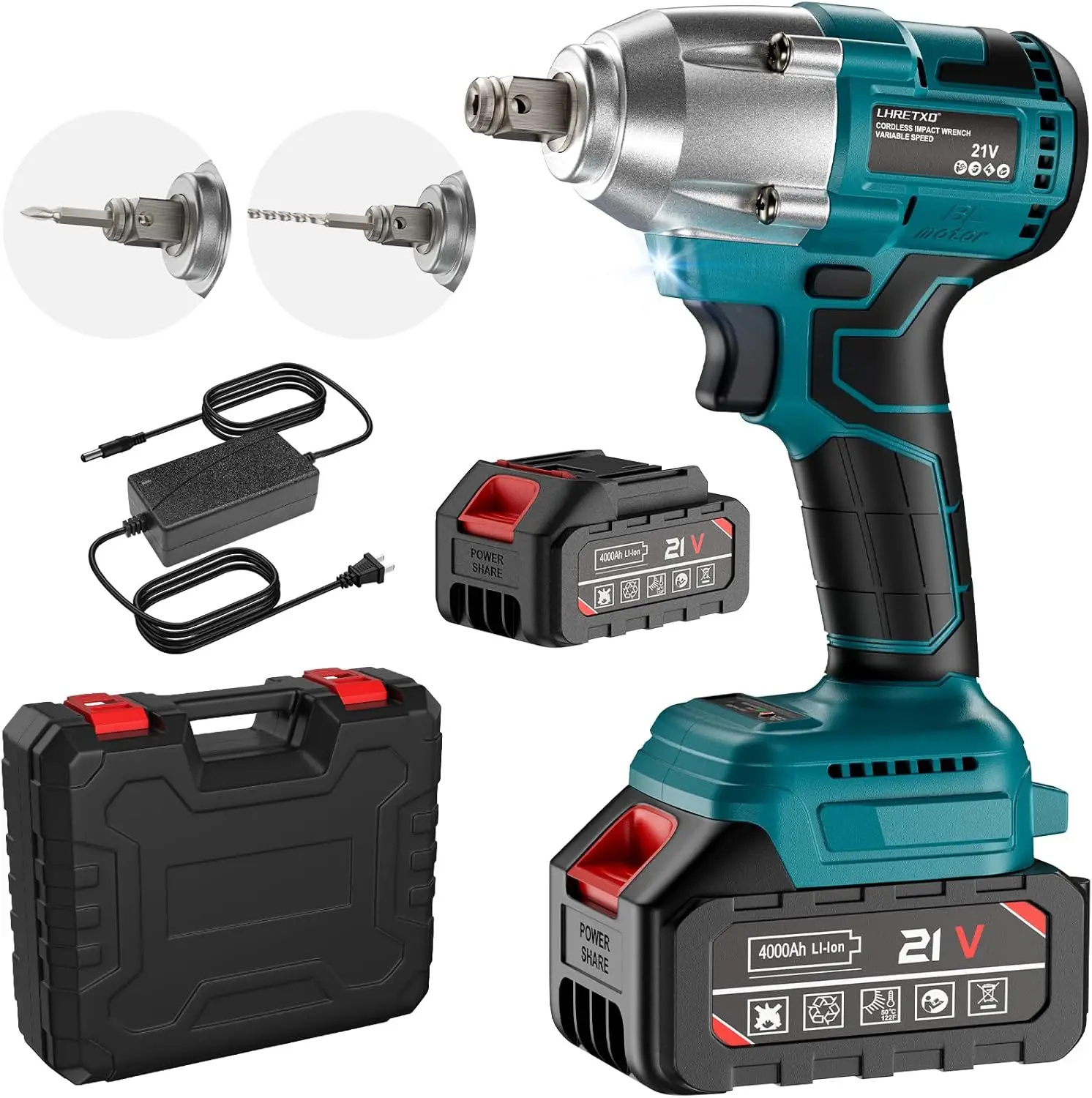 1/2 inch Cordless Impact Wrench, Torque 258ft-lbs(350N.m), 3500 RPM, 21V Electric Brushless Power Impact Gun for Lug Nuts with 4