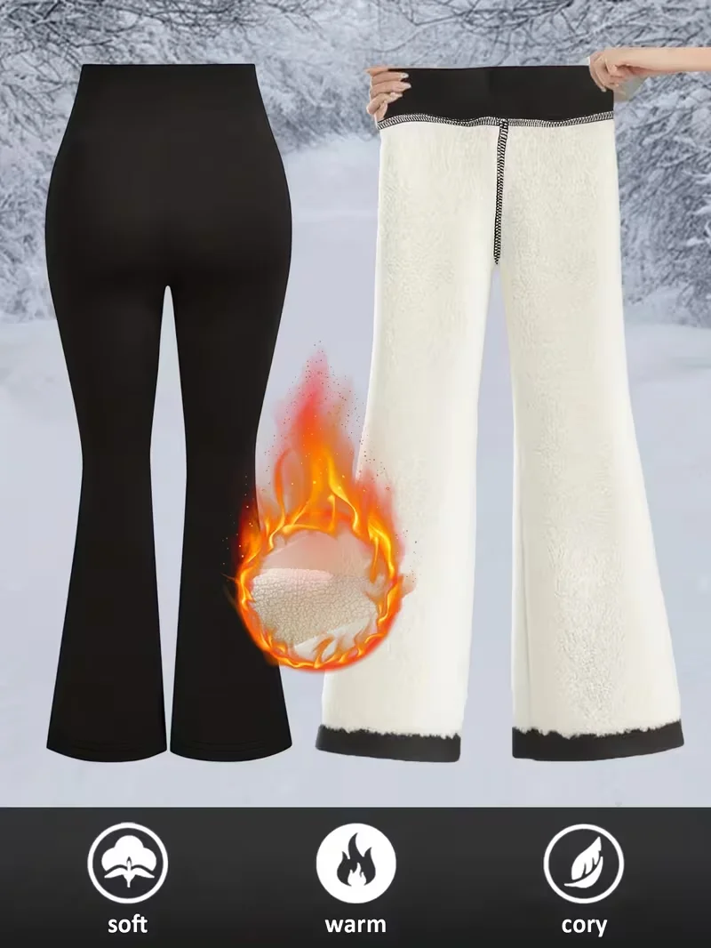 Winter Flared Pants High Waisted Fleece Lined Thermal Trousers Comfortable Boot Shaped Sport Pants Outdoor Skiing Outfits Jeans